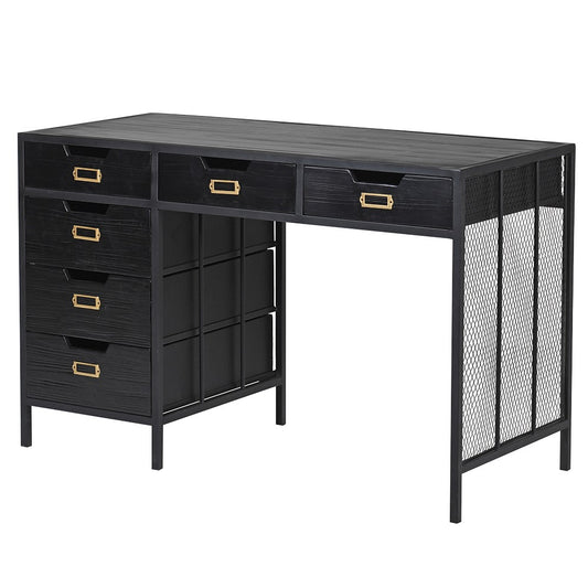 Black and Iron 6 Drawer Desk