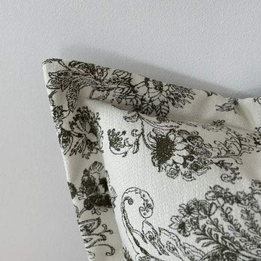 Olive Floral Print Cushion