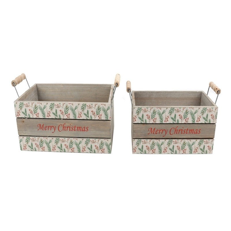 White Wood Merry Christmas Crates Set of 2