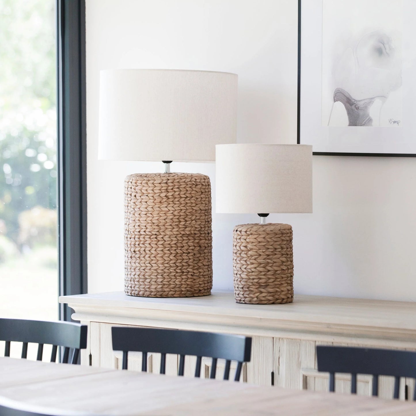Large Rope Effect Table Lamp with Linen Shade