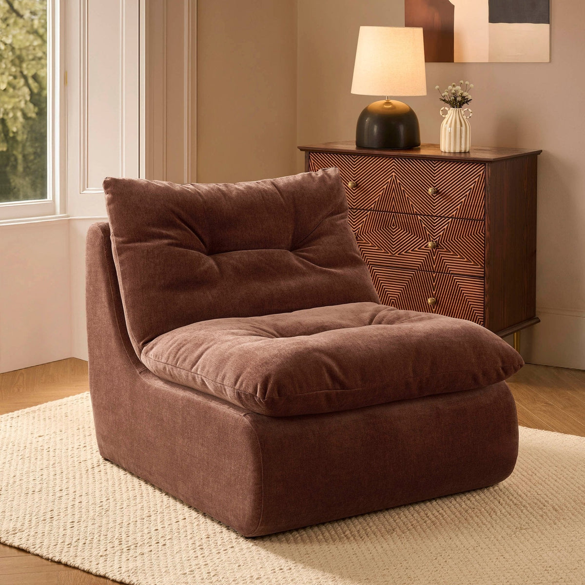 Immy Relaxed Accent Chair Chenille Dark Rust - lifestyle